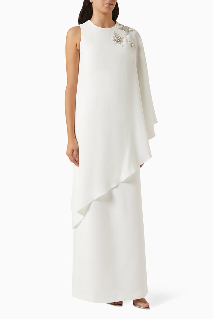

Star-embellished Cape Dress in Crepe, White