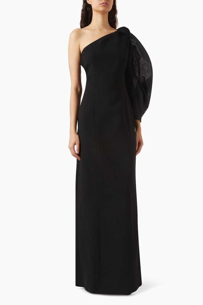 

One-shoulder Gown in Crepe, Black