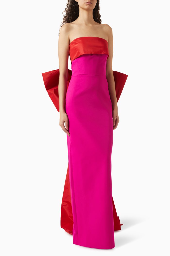 

Two-tone Strapless Gown in Crepe, Red