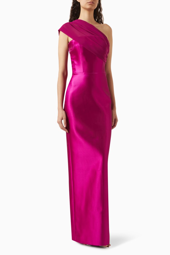 One-shoulder Gown in Mikado, Red