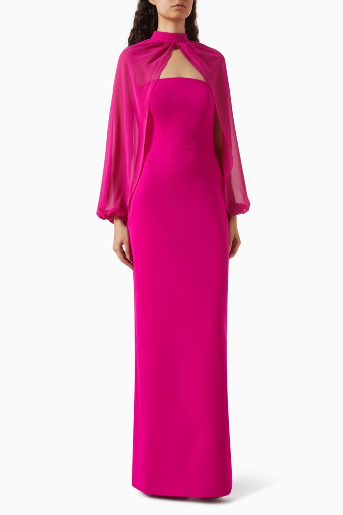 

Long-sleeve Cape Gown in Crepe, Red