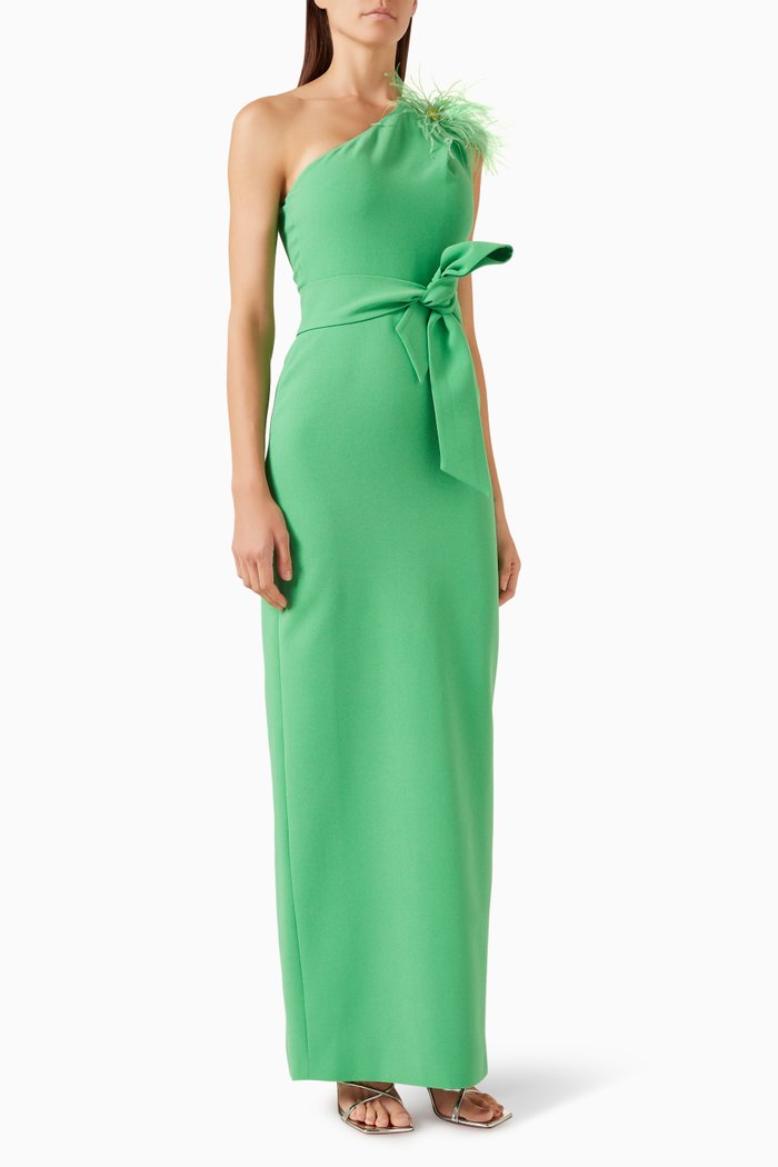 

One-shoulder Embellished Gown in Crepe, Green