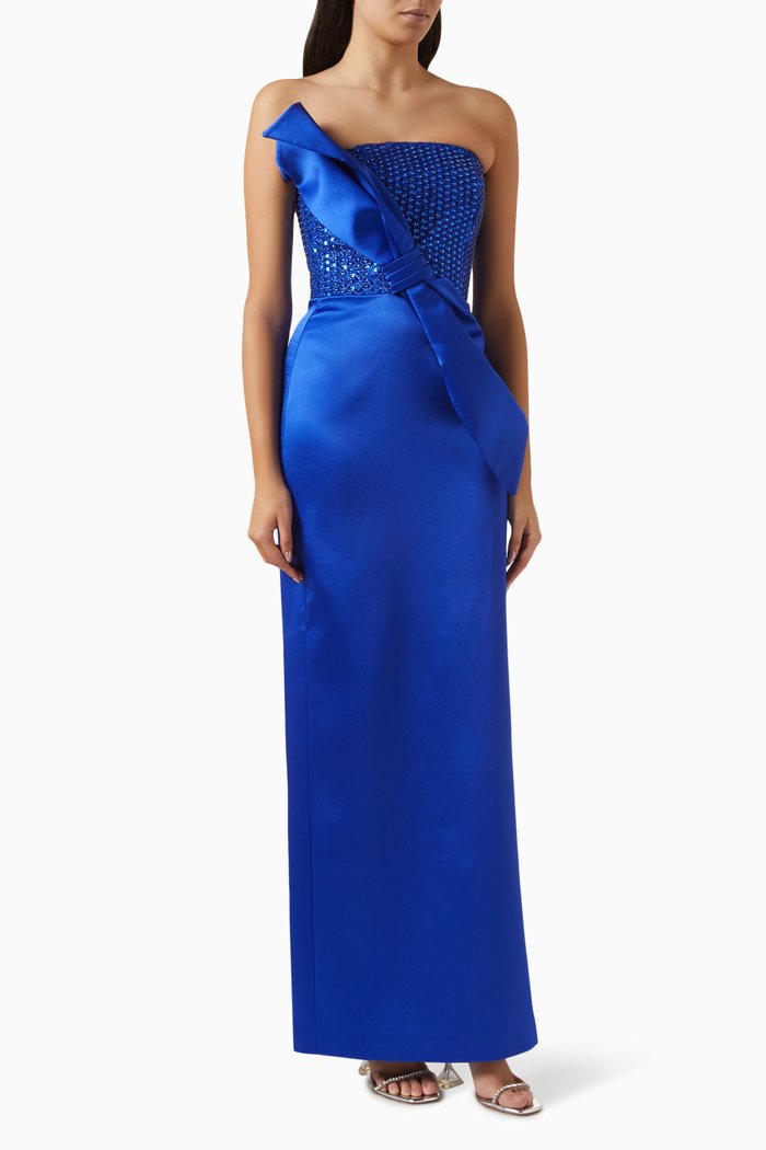 

Sequin-embellished Dress in Satin, Blue