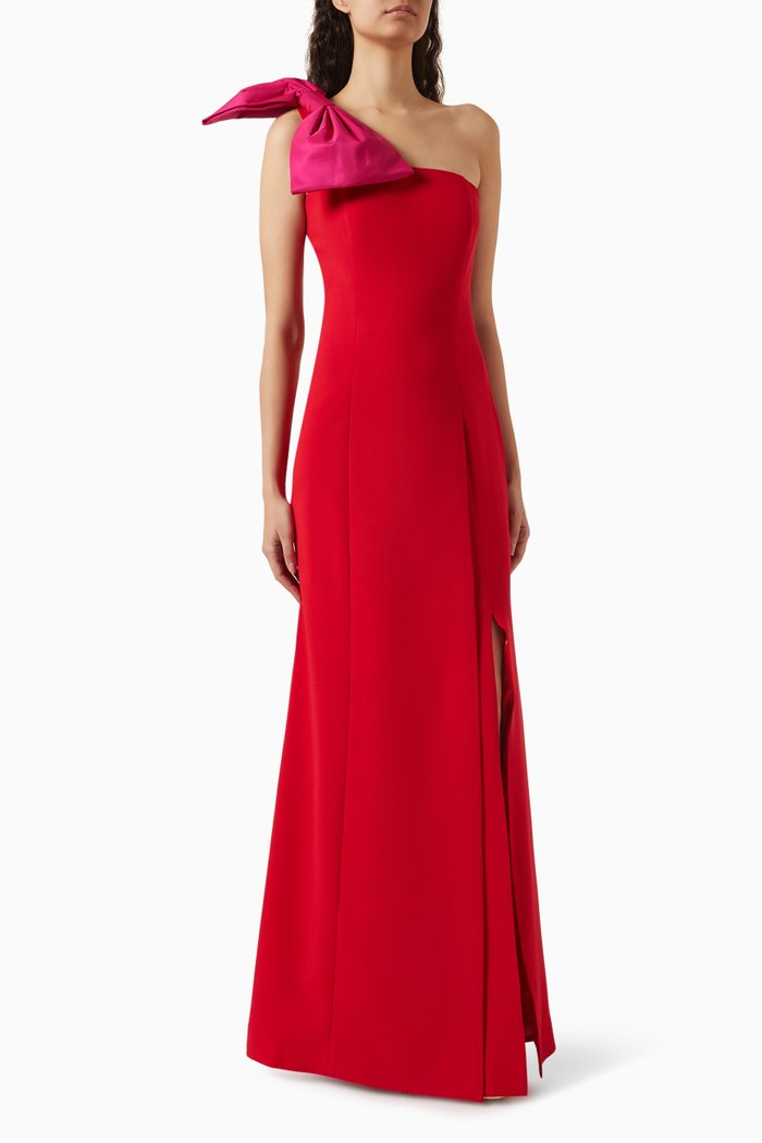 

One-shoulder Gown in Crepe, Red