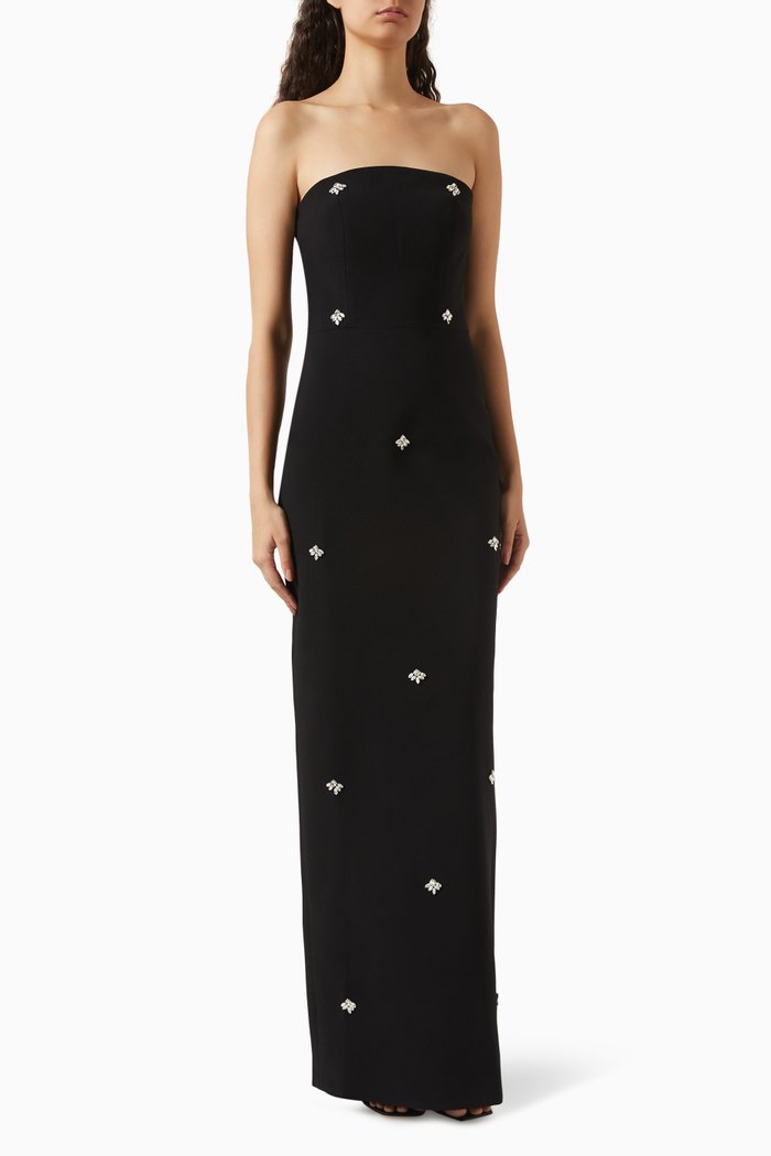 

Crystal-embellished Strapless Gown in Crepe, Black