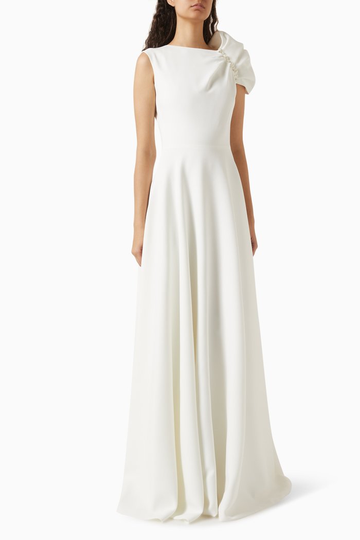 

Ruffle-shoulder Gown in Crepe, White