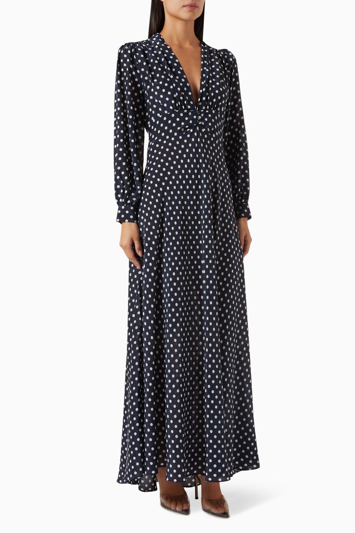 

Emory Polka-dot Print Dress in Silk, Blue