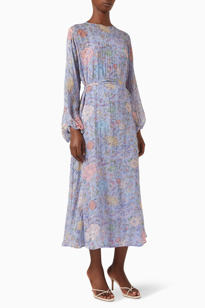

Pia Printed Maxi Dress in Viscose, Blue