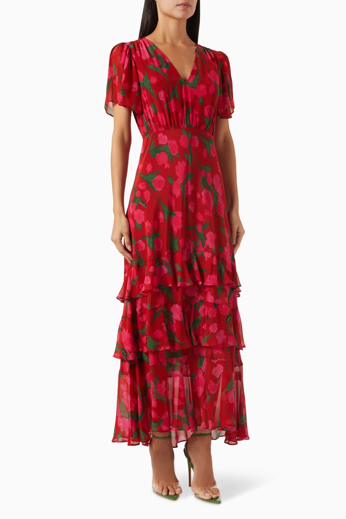 

Gilly Midi Dress in Velvet, Red