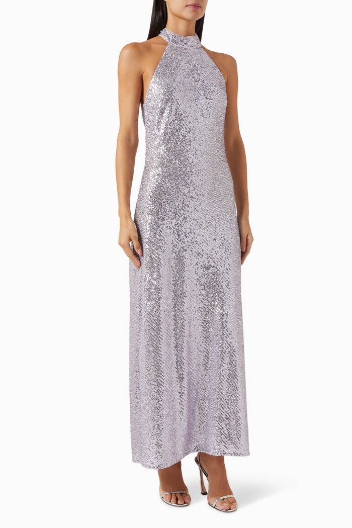 

Zuri Halter Dress in Sequins, Purple