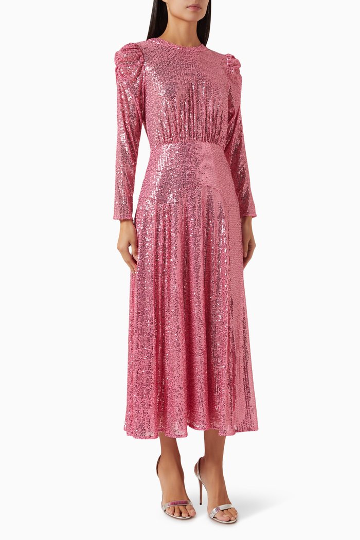 

Cerise Midi Dress in Sequins, Pink