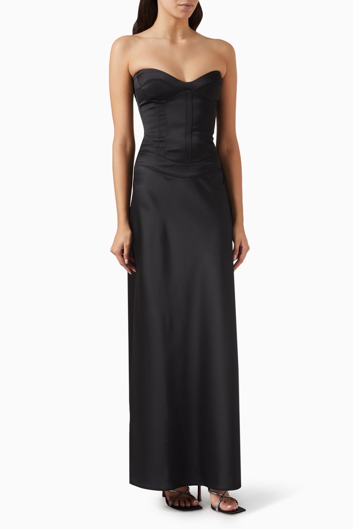 

Delancy Maxi Dress in Satin, Black
