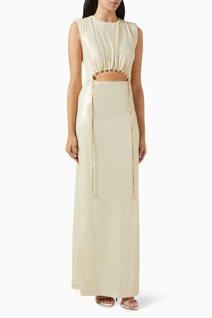 

Miley Maxi Dress in Metallic Jersey, White