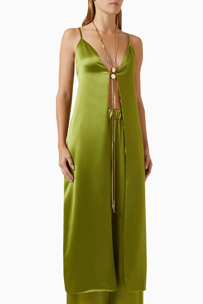 Lina Longline Top in Satin, Green