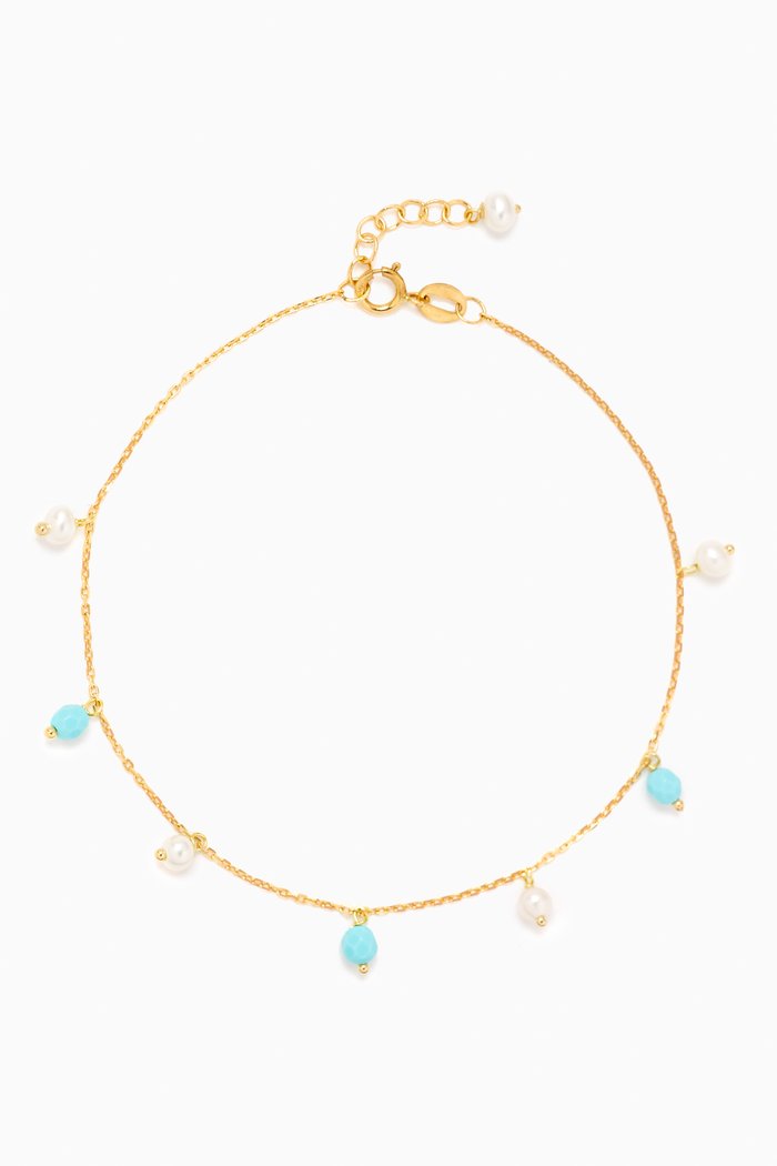 

Aqua Turquoise & Pearl Bracelet in 18kt Gold