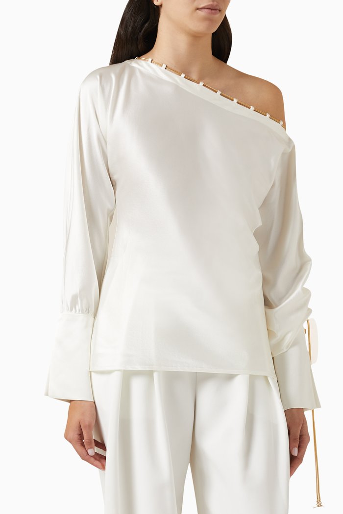 

Daniela One-shoulder Top in Silk, White