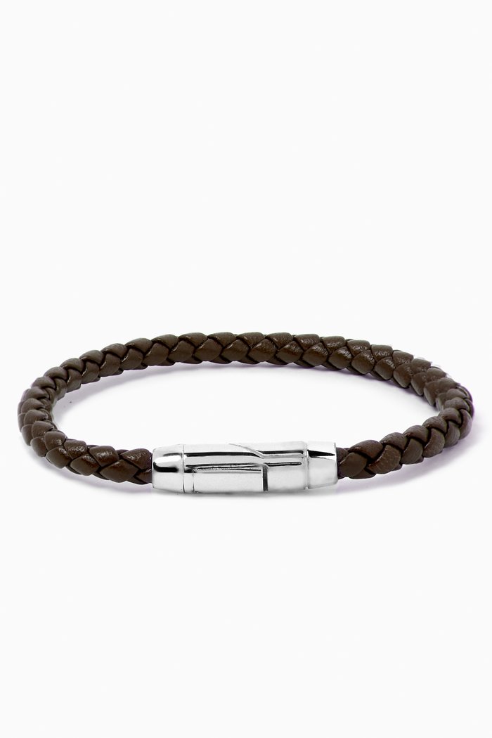 

Braid Clasp Bracelet in Leather, Brown