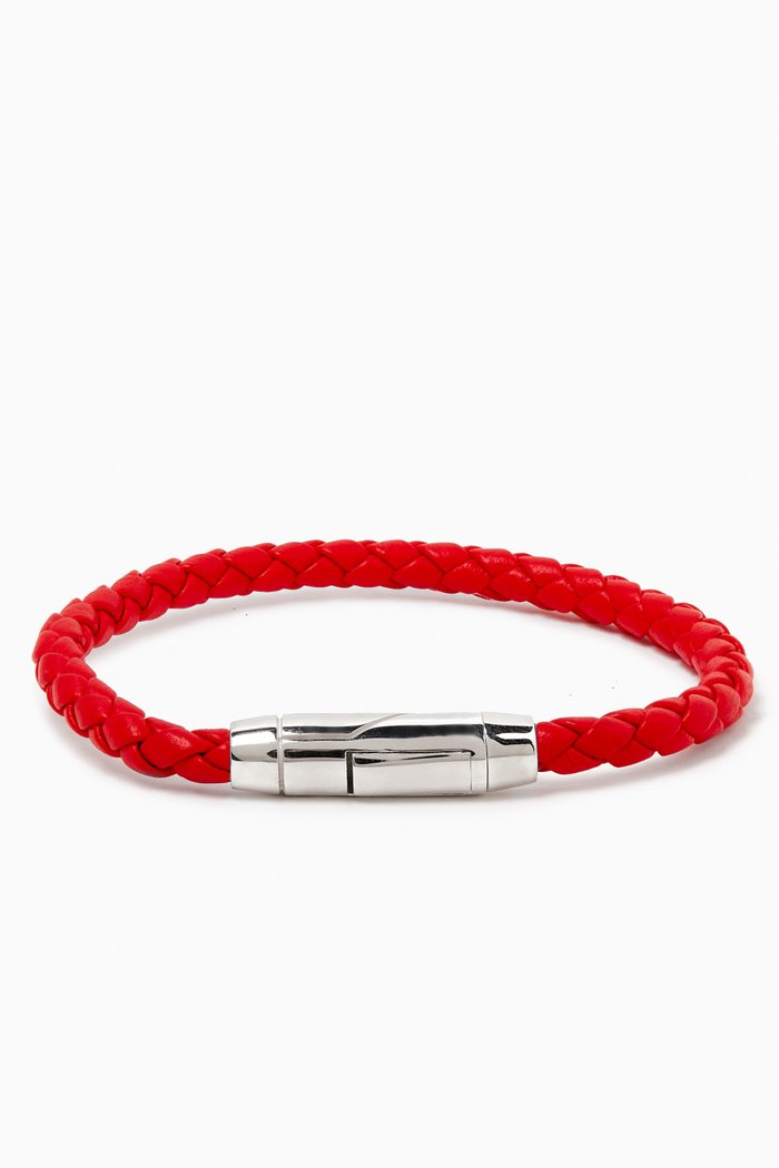 

Braid Clasp Bracelet in Leather, Red