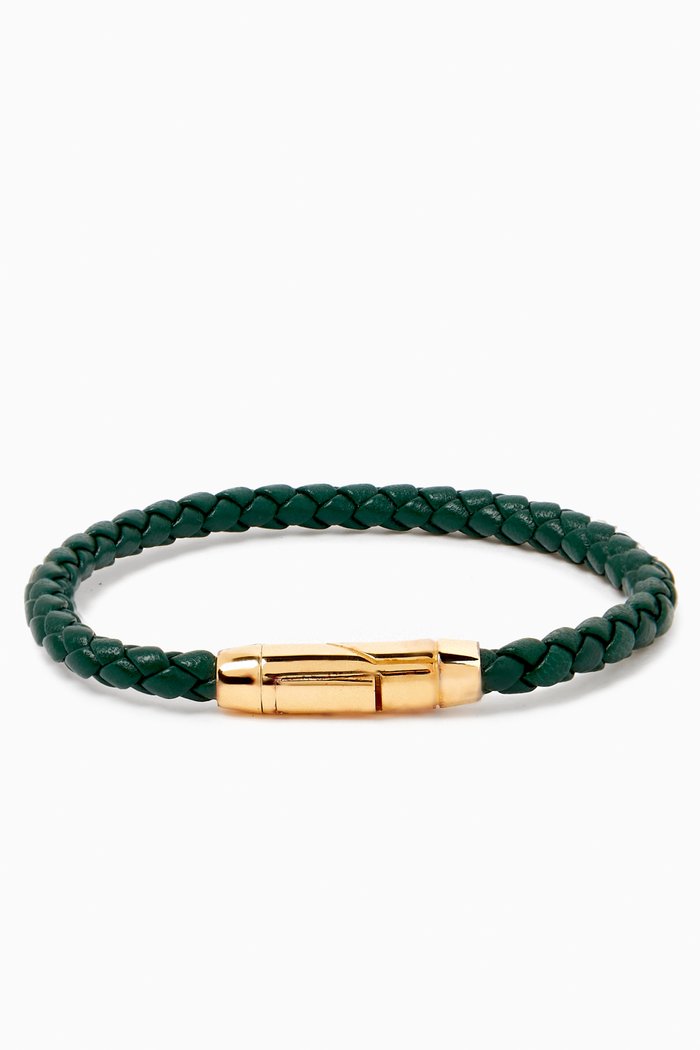

Braid Clasp Bracelet in Leather, Green