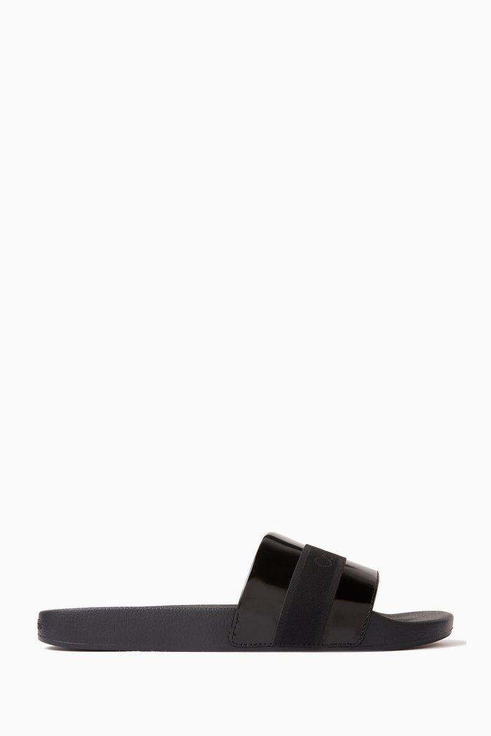 

Logo Pool Slides in Faux Leather, Black