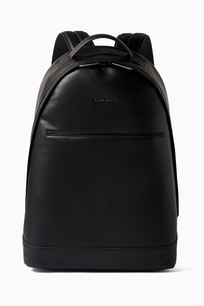 Logo Backpack in Faux Leather, Black