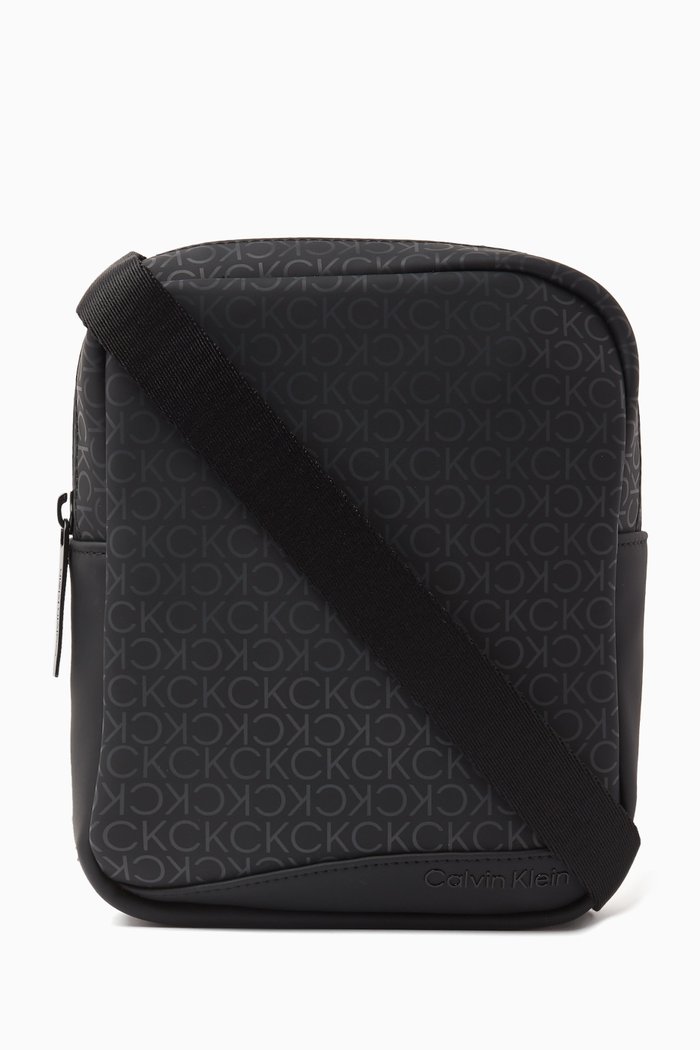 Monogram Reporter Bag in Rubberised Faux Leather, Black