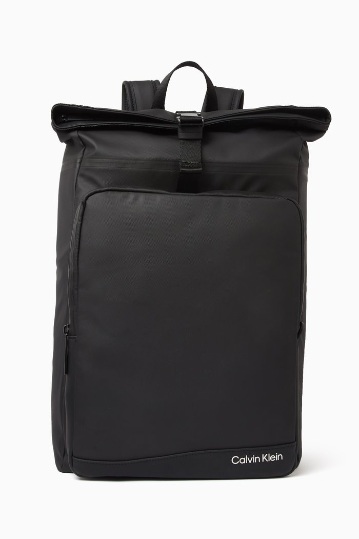 

Rubberised Roll Top Backpack, Black