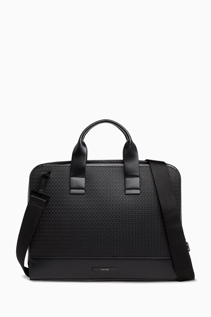 

Modern Slim Laptop Bag in Faux Leather, Black