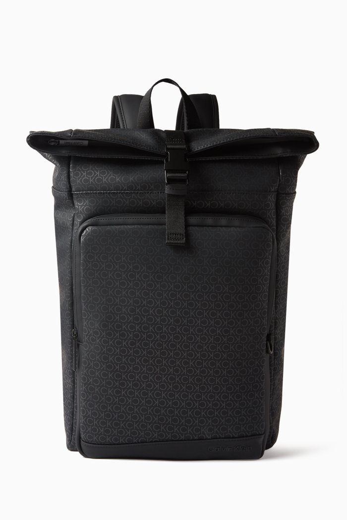 

Monogram Roll-top Backpack in Rubberised Faux Leather, Black
