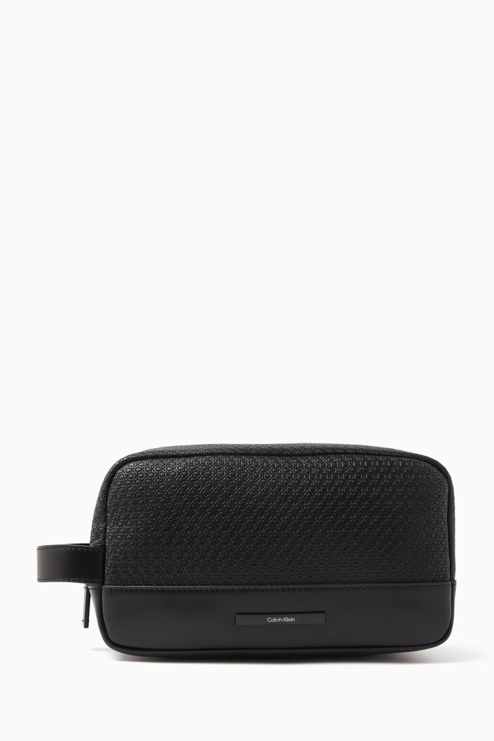 

Logo Wash Bag in Faux Leather, Black