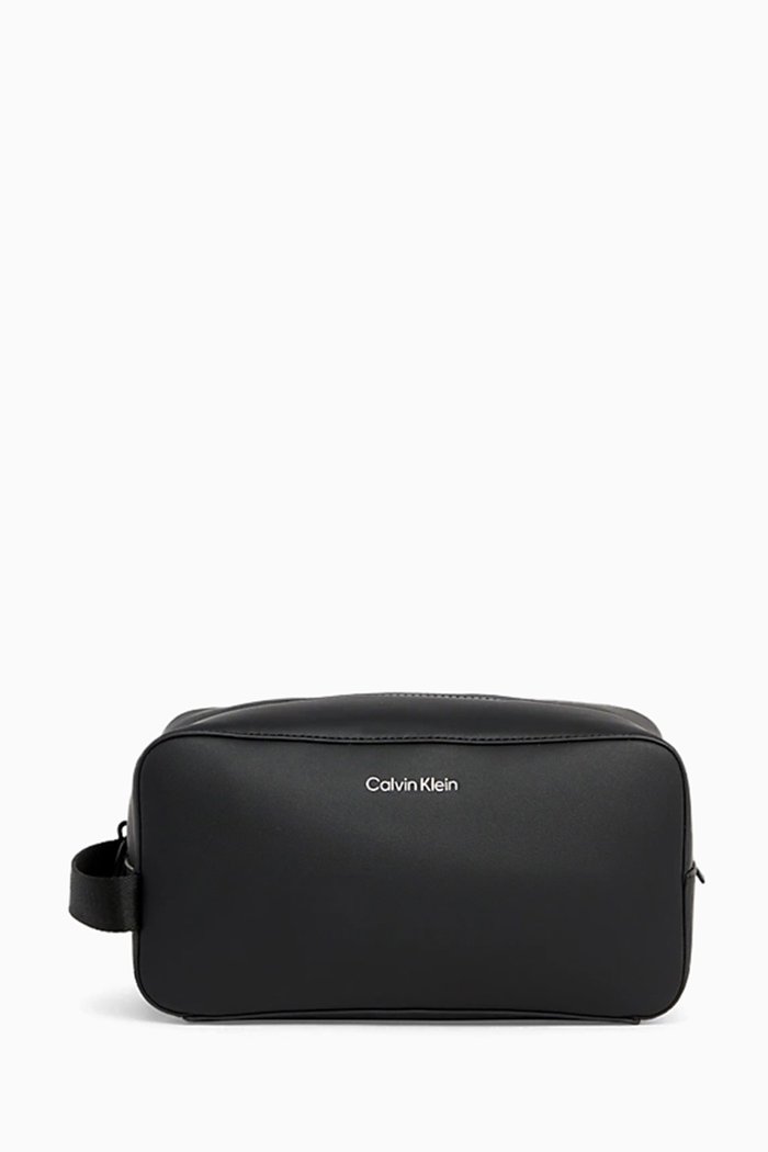 

Logo Wash Bag in Faux Leather, Black