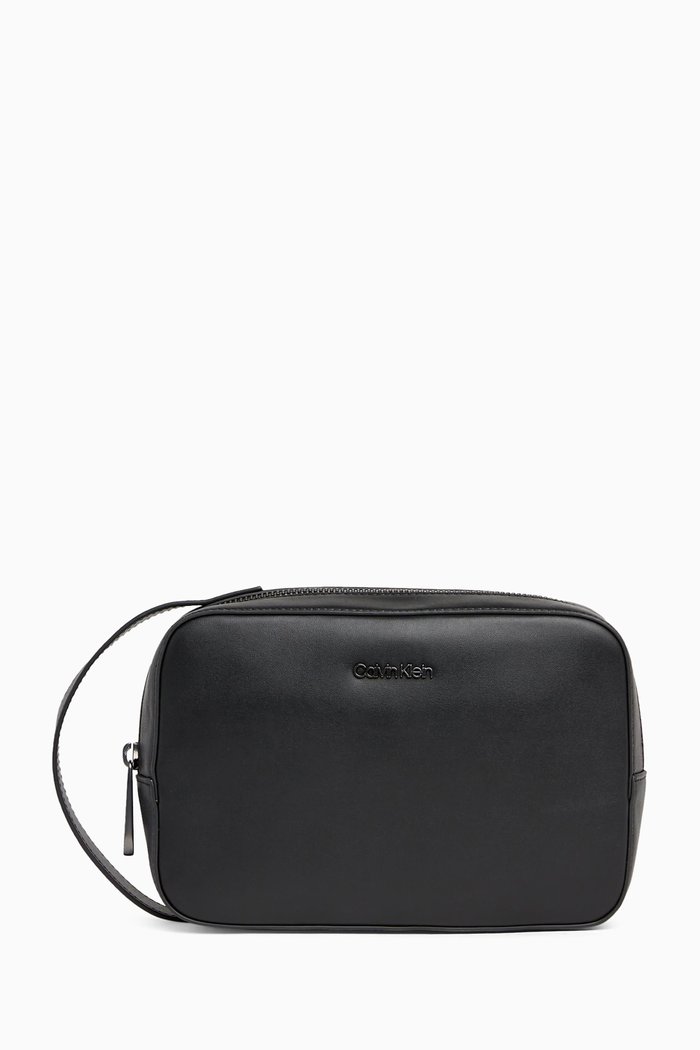 

Logo Wash Bag in Faux Leather, Black