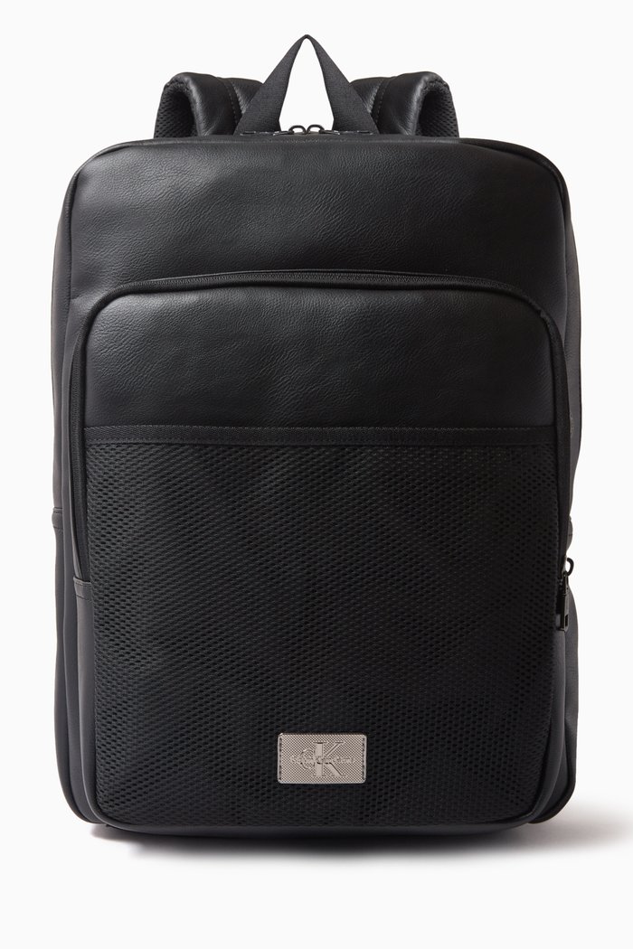 

Slim Square Backpack in Faux Leather, Black