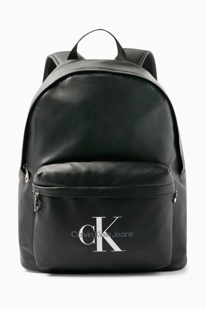 

Monogram Logo Backpack in Faux Leather, Black
