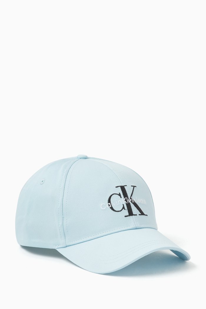 

Embroidered Monogram Cap in Cotton, Blue