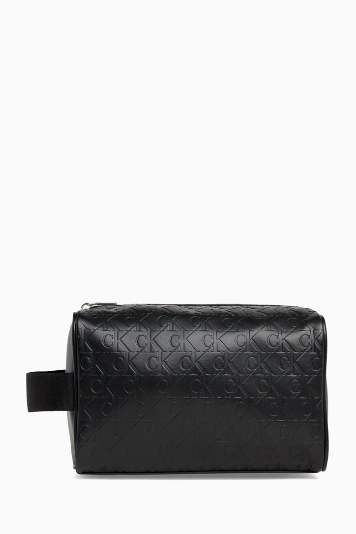 Monogram Wash Bag in Faux Leather, Black