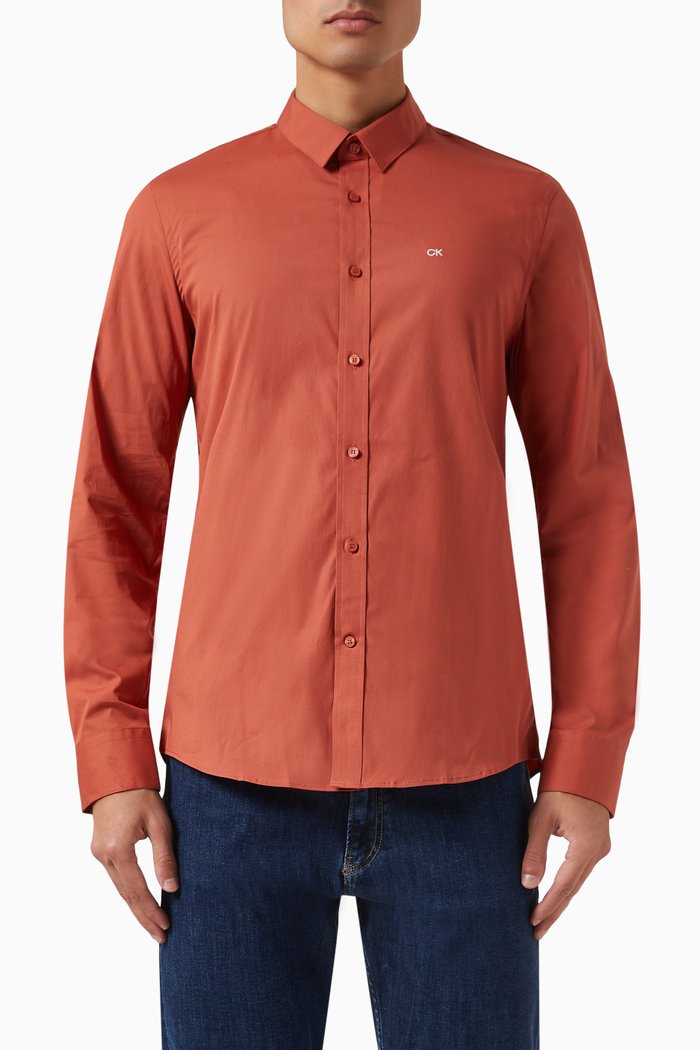 

Slim-fit Shirt in Stretch Cotton-poplin, Brown
