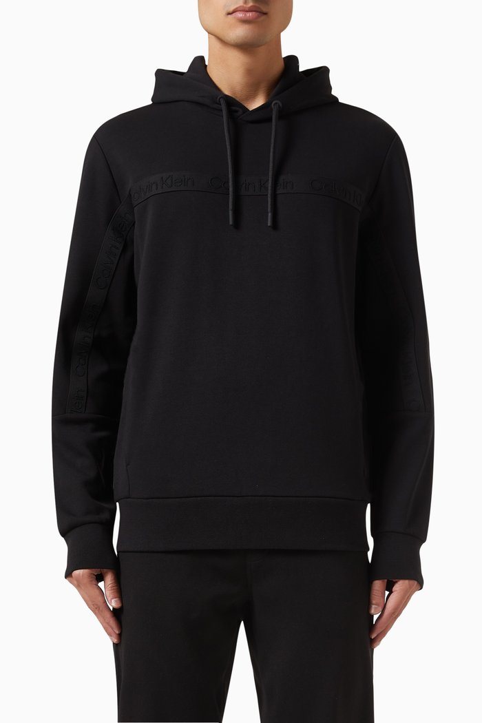 Logo Tape Hoodie in Organic Cotton, Black