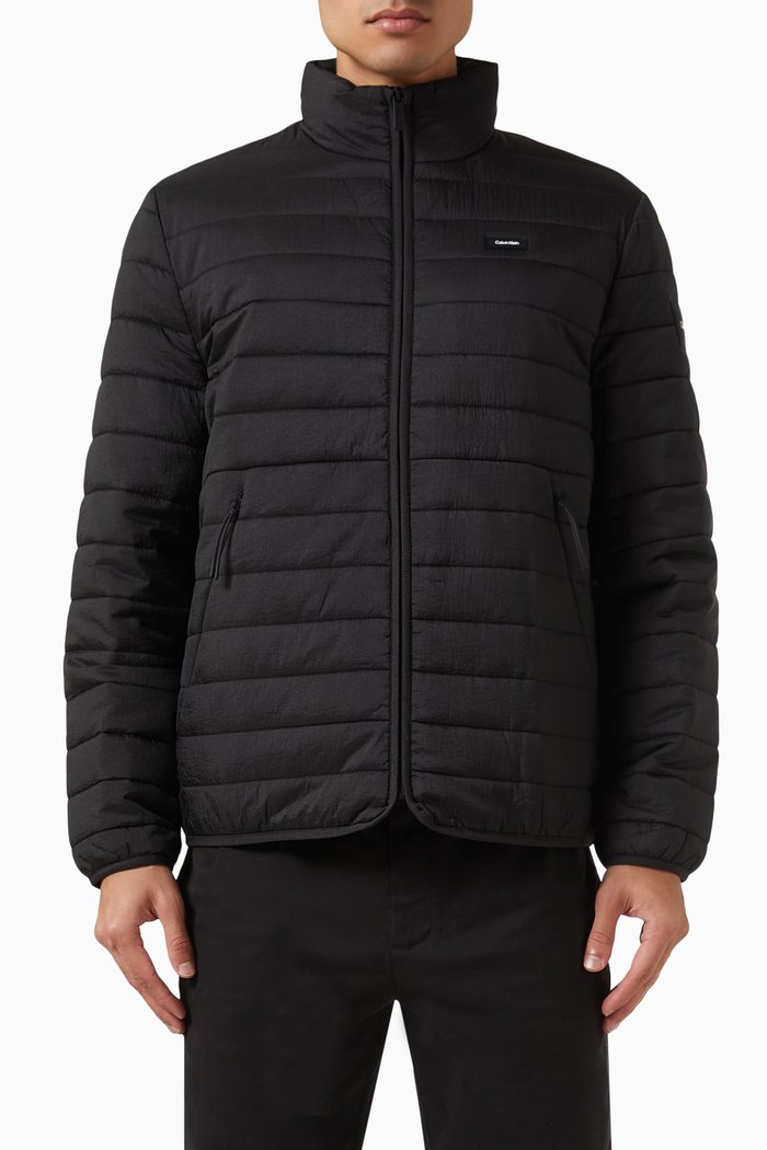 

Packable Puffer Jacket in Quilted Crinkle Nylon, Black