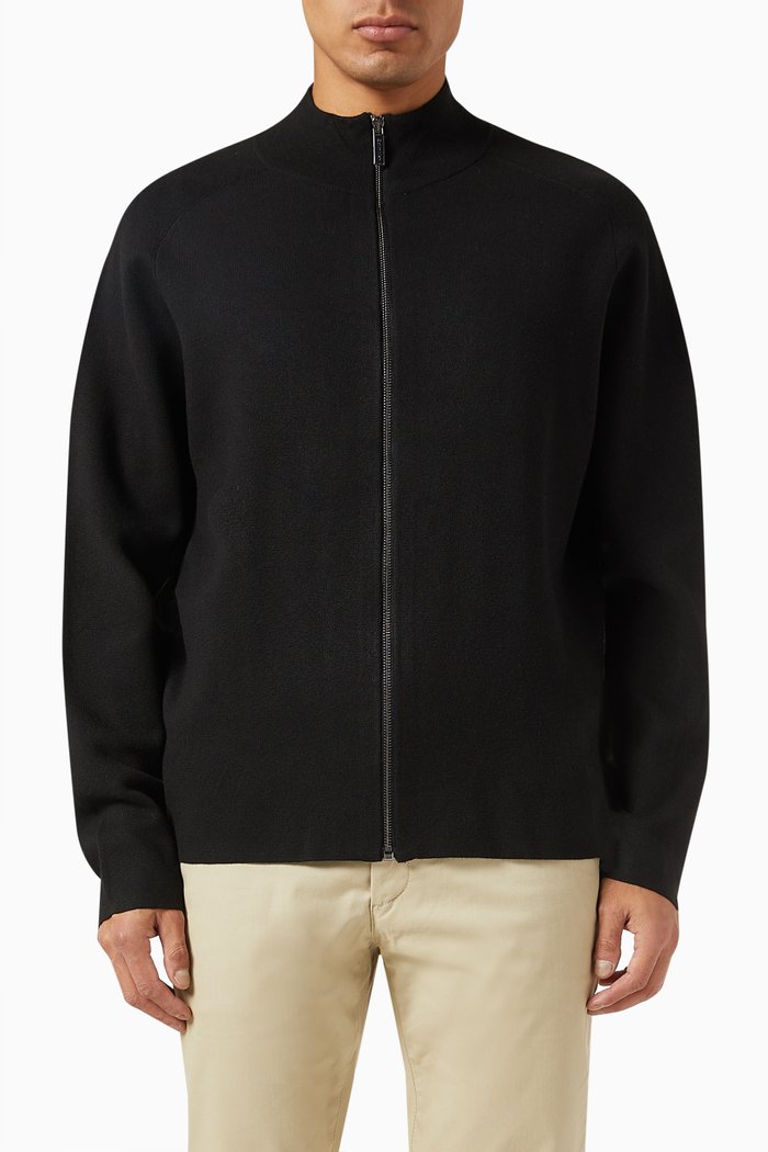

Milano Stitch Zip Sweater in Viscose-knit, Black