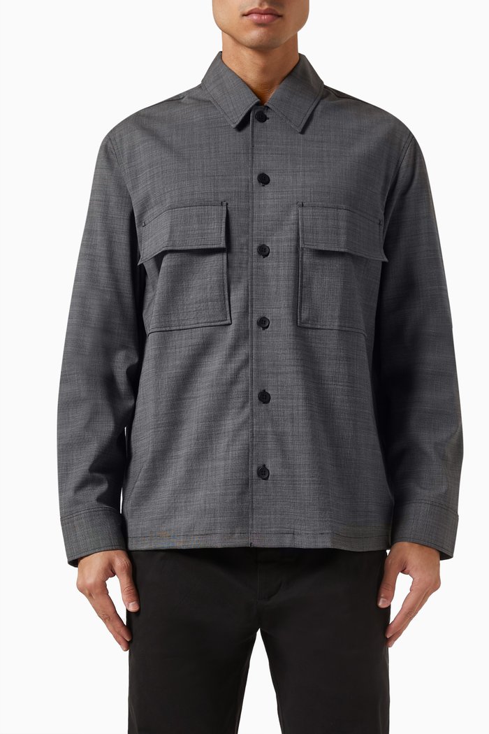 

Modern Textured Overshirt in Cotton-blend Twill, Black