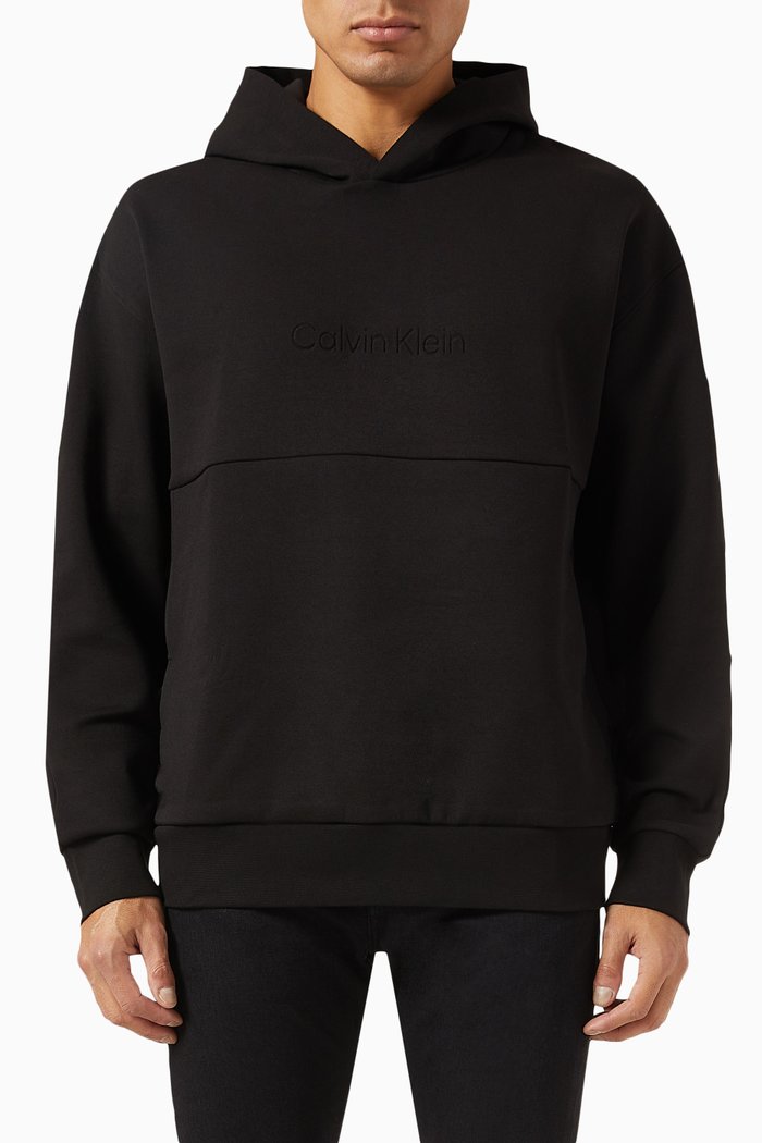 

Debossed Logo Hoodie in Cotton, Black