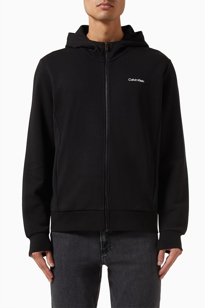 Micro Logo Repreve Hoodie in Cotton, Black