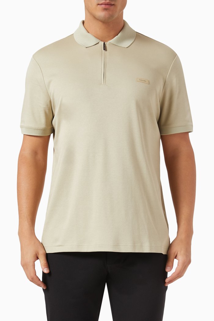 

Welt Zip Polo Shirt in Cotton, Neutral