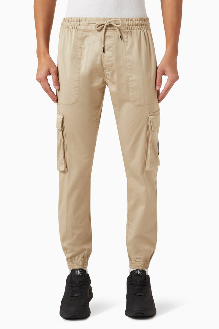 Washed Cargo Pants in Cotton-blend, Neutral