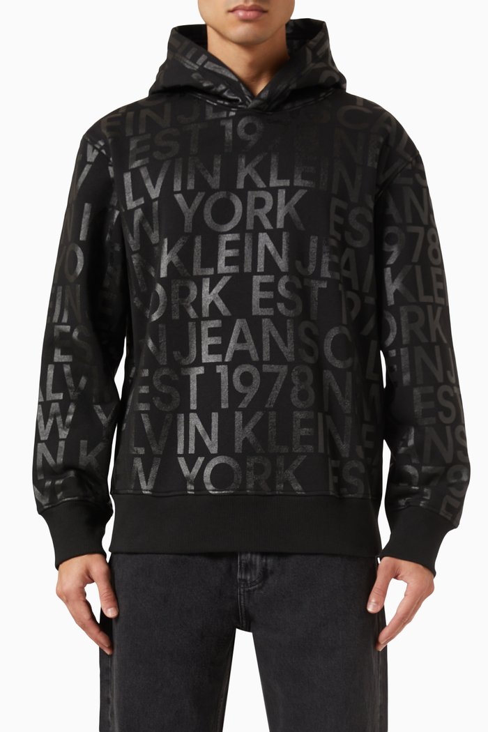 

All-over Logo Hoodie in Fleece, Black