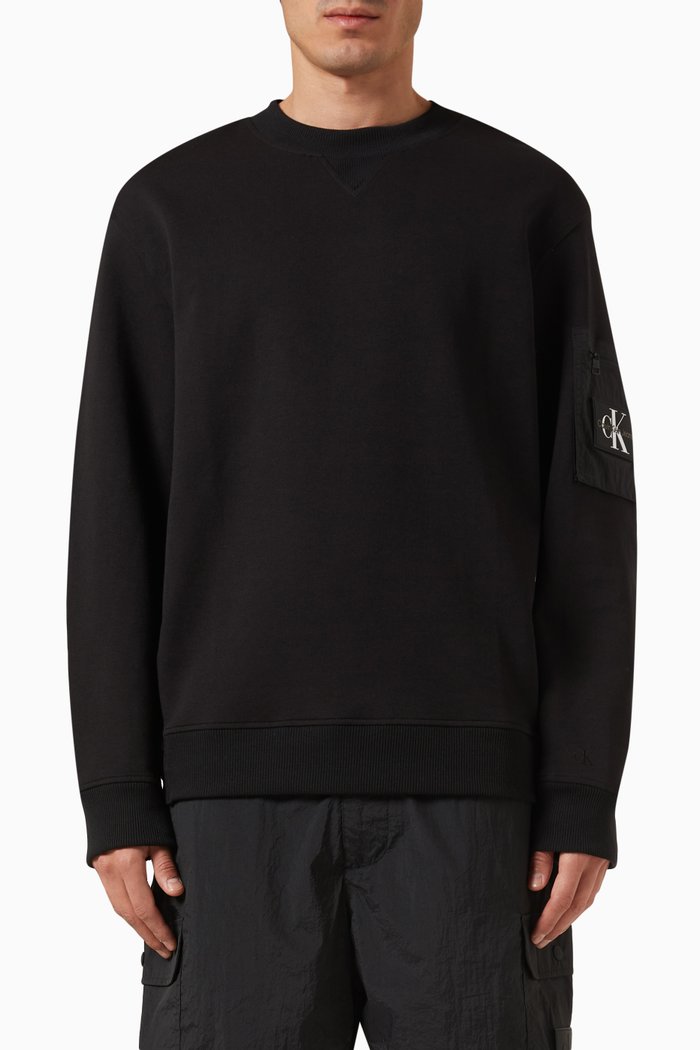

Ripstop Panel Sweater in Cotton, Black