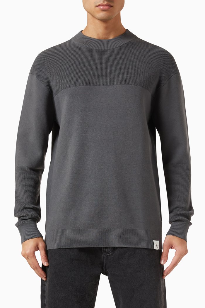

Woven Tab Sweater in Knit, Grey