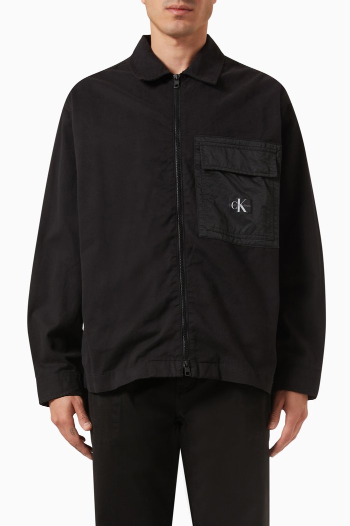 Mix Media Overshirt in Cotton, Black