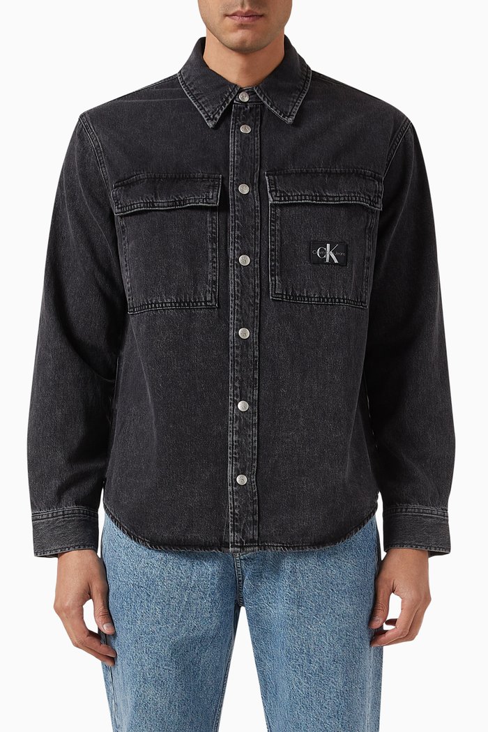 

Logo-patch Shirt in Cotton-denim, Black